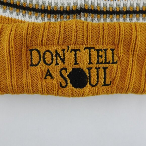 Carhartt Knit Pom-Pom Beanie Don't Tell a Soul Production Hat Yellow Gray Black - Picture 3 of 4